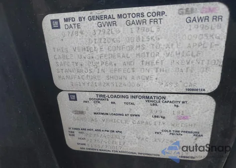 1989 Chevrolet Corvette из США, поврежденный, VIN 1G1YY2182K5124006